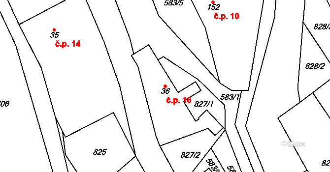 Mohelnice 16, Křešín na parcele st. 36 v KÚ Křešín u Pacova, Katastrální mapa