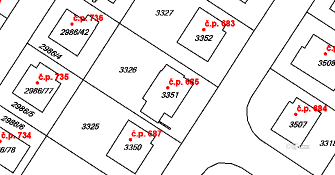 Kamenice nad Lipou 685 na parcele st. 3351 v KÚ Kamenice nad Lipou, Katastrální mapa