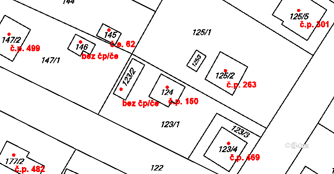 Senec 150, Zruč-Senec na parcele st. 124 v KÚ Senec u Plzně, Katastrální mapa