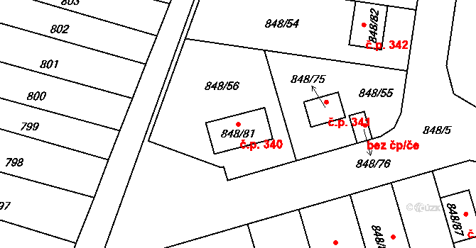 Jestřebí 340, Rájec-Jestřebí na parcele st. 848/81 v KÚ Jestřebí, Katastrální mapa