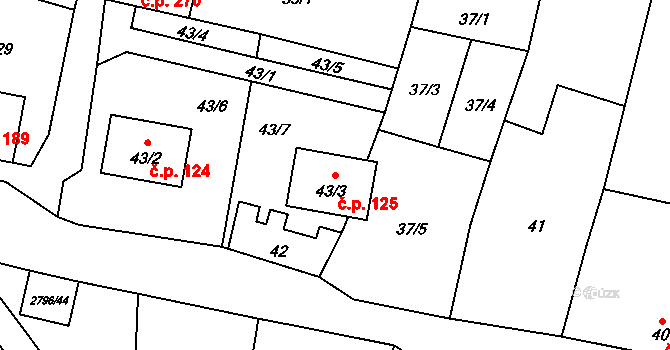 Buškovice 125, Podbořany na parcele st. 43/3 v KÚ Buškovice, Katastrální mapa