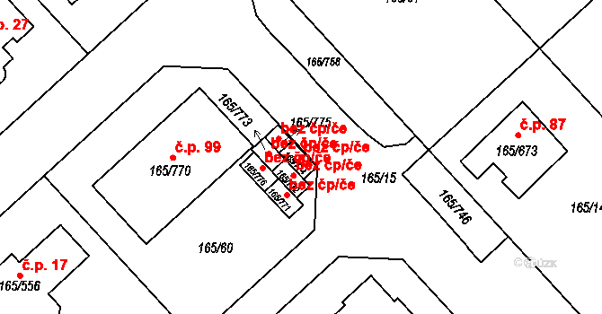 Jenišov 91026351 na parcele st. 165/774 v KÚ Jenišov, Katastrální mapa