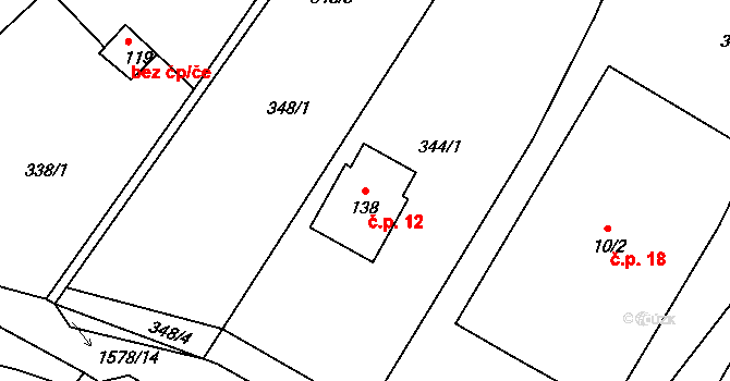 Dlouhá 12, Netřebice na parcele st. 138 v KÚ Dlouhá, Katastrální mapa