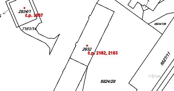 Žatec 2182,2183 na parcele st. 2932 v KÚ Žatec, Katastrální mapa