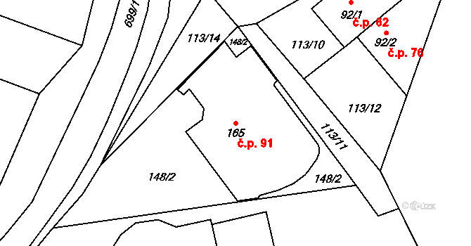 Řešetova Lhota 91, Studnice na parcele st. 165 v KÚ Řešetova Lhota, Katastrální mapa
