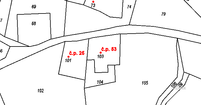 Čeřeniště 53, Malečov na parcele st. 103 v KÚ Čeřeniště, Katastrální mapa