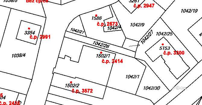 Havlíčkův Brod 2414 na parcele st. 1502/1 v KÚ Havlíčkův Brod, Katastrální mapa