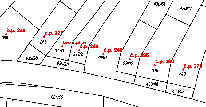 Křepice 245 na parcele st. 298/1 v KÚ Křepice u Hustopečí, Katastrální mapa