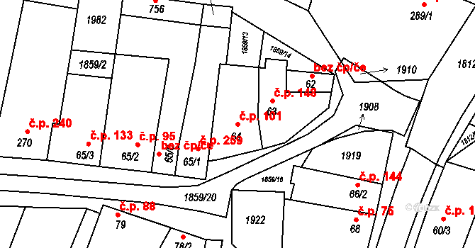 Šakvice 101 na parcele st. 64 v KÚ Šakvice, Katastrální mapa