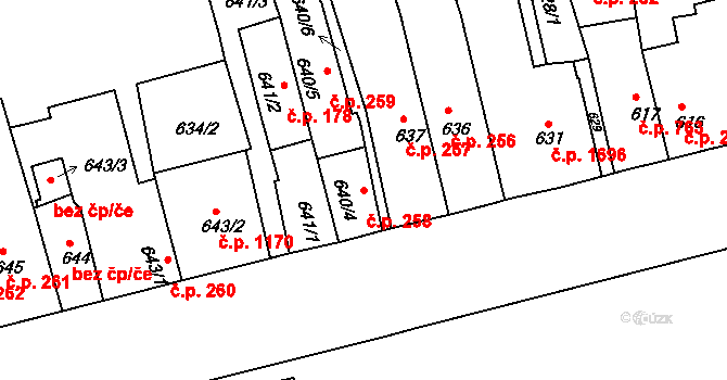 Holešov 258 na parcele st. 640/4 v KÚ Holešov, Katastrální mapa