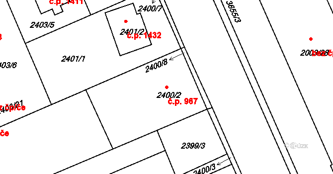Holešov 967 na parcele st. 2400/2 v KÚ Holešov, Katastrální mapa