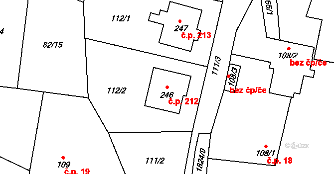 Kladky 212 na parcele st. 246 v KÚ Kladky, Katastrální mapa
