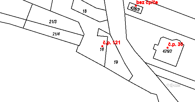 Dyje 121 na parcele st. 16 v KÚ Dyje, Katastrální mapa