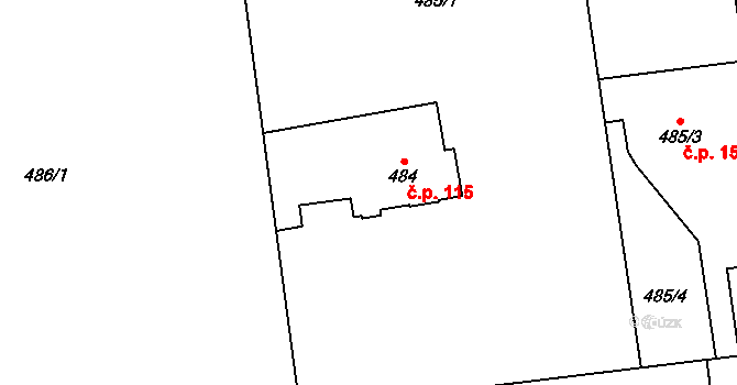 Suchohrdly 115 na parcele st. 484 v KÚ Suchohrdly u Znojma, Katastrální mapa