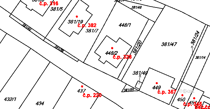 Šanov 328 na parcele st. 448/2 v KÚ Šanov nad Jevišovkou, Katastrální mapa