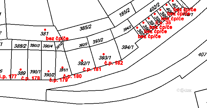 Moravský Krumlov 182 na parcele st. 393/1 v KÚ Moravský Krumlov, Katastrální mapa