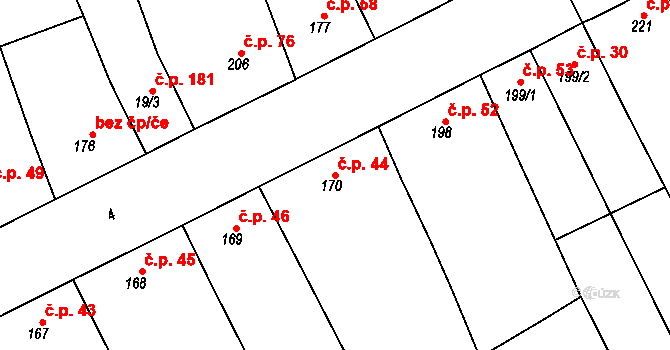 Přerov VIII-Henčlov 44, Přerov na parcele st. 170 v KÚ Henčlov, Katastrální mapa