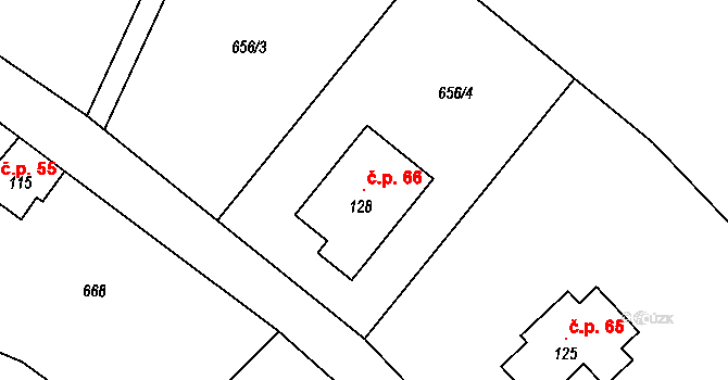 Přibyslavice 66, Vlkaneč na parcele st. 128 v KÚ Přibyslavice u Vlkanče, Katastrální mapa