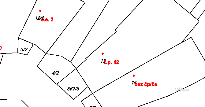 Hoštěc 12, Teplá na parcele st. 13 v KÚ Hoštěc, Katastrální mapa