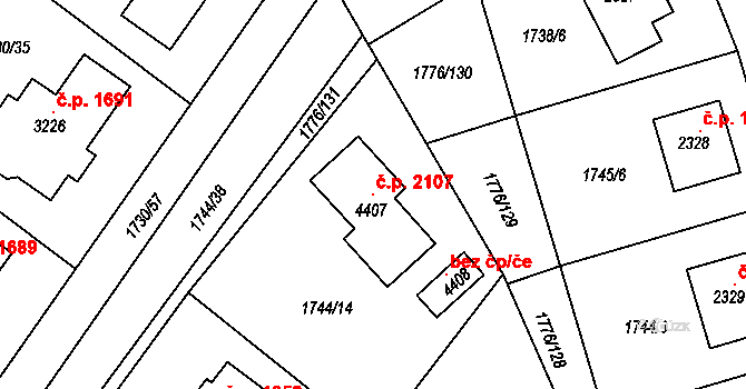 Čáslav-Nové Město 2107, Čáslav na parcele st. 4407 v KÚ Čáslav, Katastrální mapa