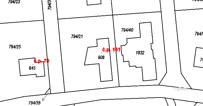 Halouny 161, Svinaře na parcele st. 908 v KÚ Svinaře, Katastrální mapa