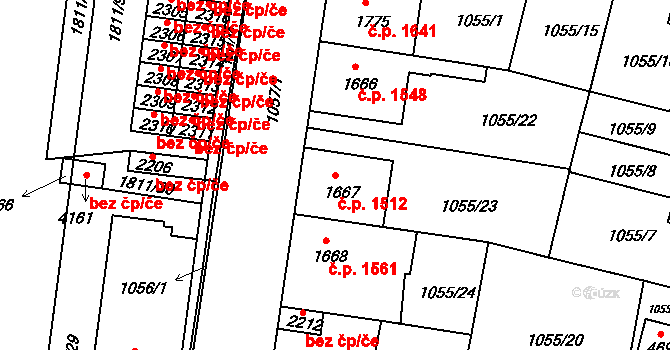 Nymburk 1512 na parcele st. 1667 v KÚ Nymburk, Katastrální mapa