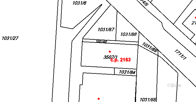 Nymburk 2163 na parcele st. 3507/1 v KÚ Nymburk, Katastrální mapa