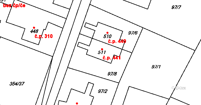 Rožďalovice 441 na parcele st. 511 v KÚ Rožďalovice, Katastrální mapa
