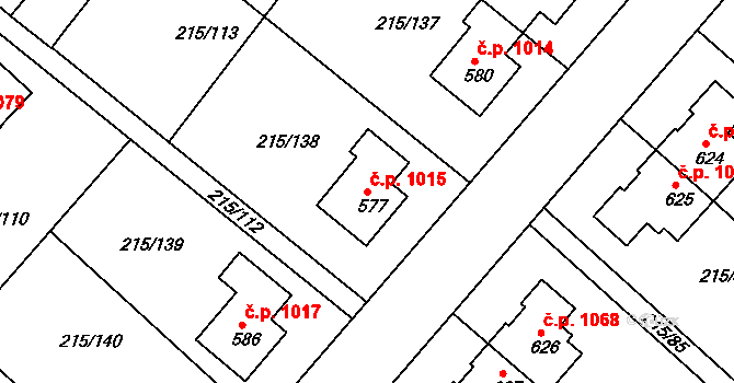 Rudná 1015 na parcele st. 577 v KÚ Hořelice, Katastrální mapa