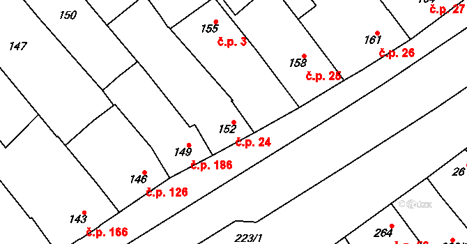 Zarazice 24, Veselí nad Moravou na parcele st. 152 v KÚ Zarazice, Katastrální mapa