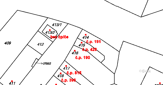 Vyškov-Předměstí 428, Vyškov na parcele st. 415 v KÚ Vyškov, Katastrální mapa