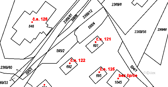 Dolní Lomná 121 na parcele st. 691 v KÚ Dolní Lomná, Katastrální mapa