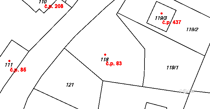 Krmelín 83 na parcele st. 118 v KÚ Krmelín, Katastrální mapa
