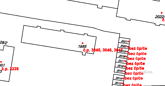 Kladno 3045,3046,3047 na parcele st. 1985 v KÚ Kladno, Katastrální mapa