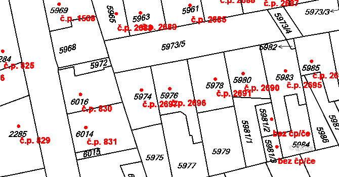 Kročehlavy 2696, Kladno na parcele st. 5976 v KÚ Kročehlavy, Katastrální mapa