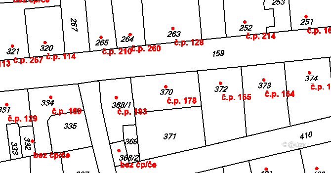 Švermov 178, Kladno na parcele st. 370 v KÚ Motyčín, Katastrální mapa