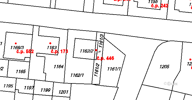 Dačice V 446, Dačice na parcele st. 1161/3 v KÚ Dačice, Katastrální mapa