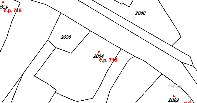 Raspenava 716 na parcele st. 2034 v KÚ Raspenava, Katastrální mapa