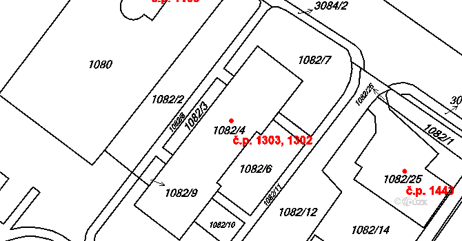 Frýdlant 1302,1303 na parcele st. 1082/4 v KÚ Frýdlant, Katastrální mapa