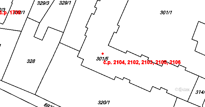Boskovice 2102,2103,2104,2105, na parcele st. 301/5 v KÚ Boskovice, Katastrální mapa