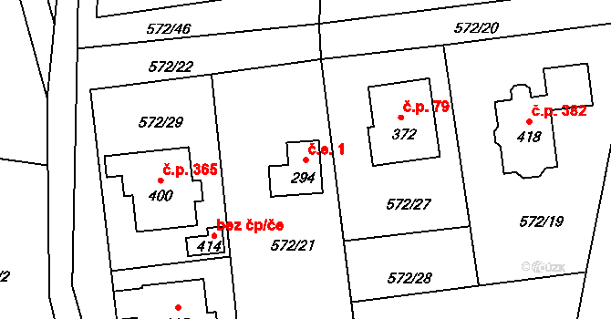 Brodce 1 na parcele st. 294 v KÚ Brodce nad Jizerou, Katastrální mapa