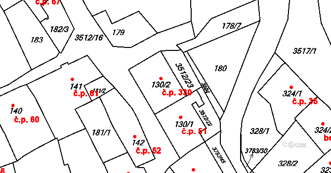Cvikov I 330, Cvikov na parcele st. 130/2 v KÚ Cvikov, Katastrální mapa