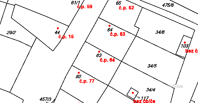 Černiv 64 na parcele st. 63 v KÚ Černiv, Katastrální mapa