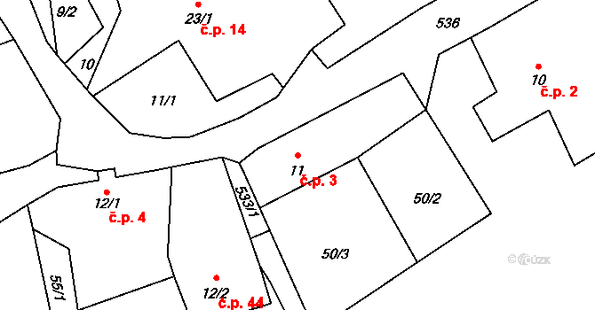 Dolní Chobolice 3, Liběšice na parcele st. 11 v KÚ Dolní Chobolice, Katastrální mapa