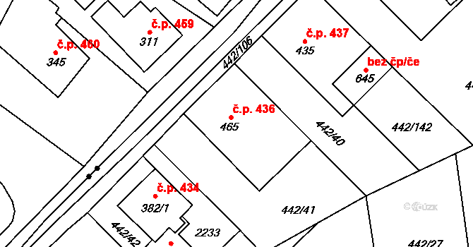 Solanec pod Soláněm 436, Hutisko-Solanec na parcele st. 465 v KÚ Solanec pod Soláněm, Katastrální mapa