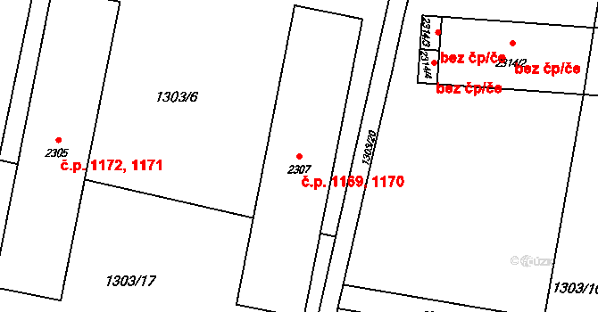 Rožnov pod Radhoštěm 1169,1170 na parcele st. 2307 v KÚ Rožnov pod Radhoštěm, Katastrální mapa