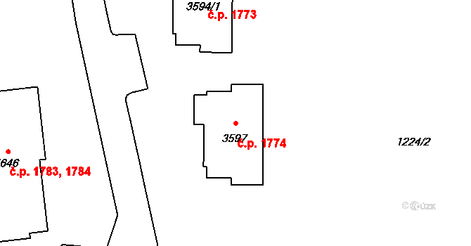 Rožnov pod Radhoštěm 1774 na parcele st. 3597 v KÚ Rožnov pod Radhoštěm, Katastrální mapa