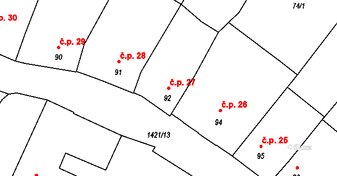 Chýnov 27 na parcele st. 92 v KÚ Chýnov u Tábora, Katastrální mapa