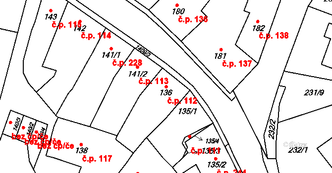 Miletín 112 na parcele st. 136 v KÚ Miletín, Katastrální mapa