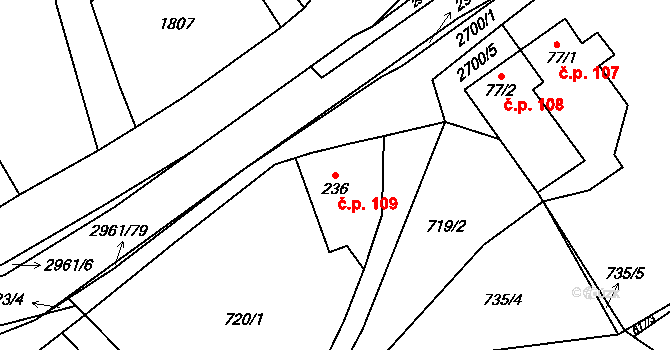 Dlouhá Loučka 109 na parcele st. 236 v KÚ Dlouhá Loučka, Katastrální mapa